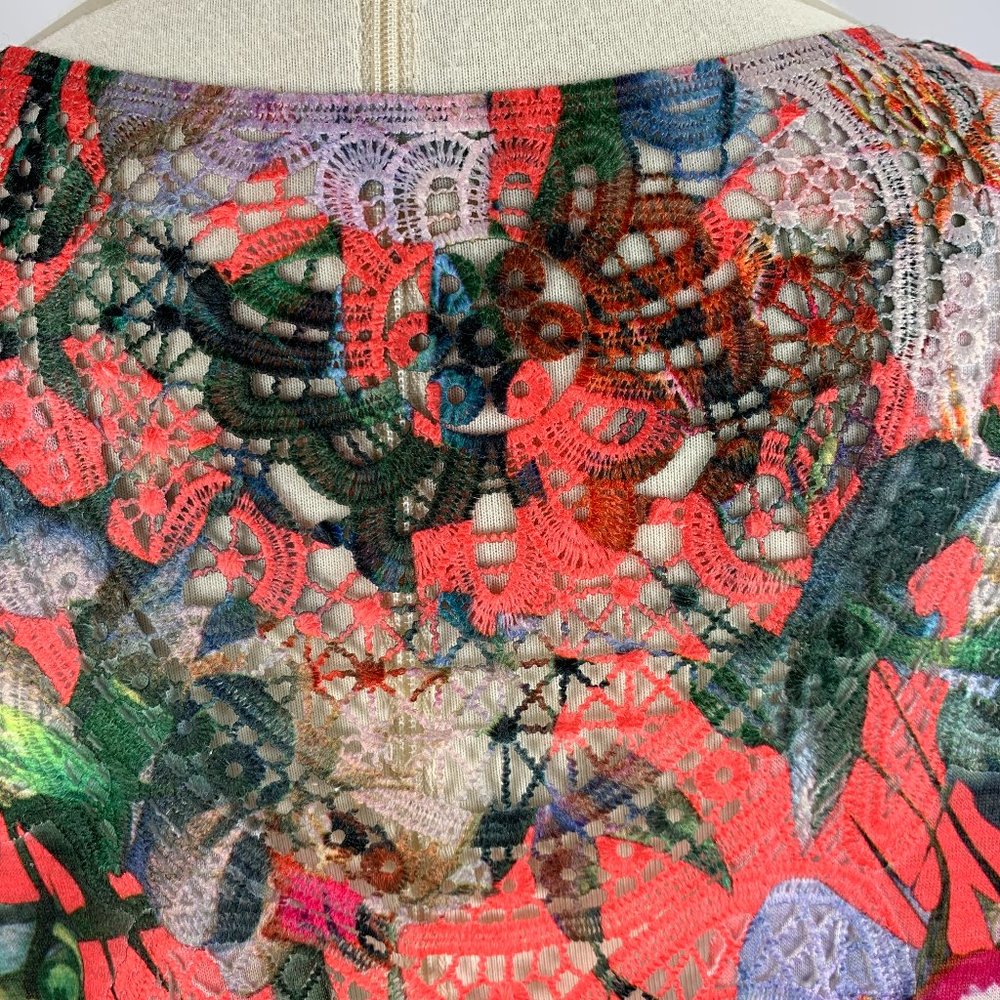Hawaiian Floral Coral Large 12 14 Blouse Crochet - Picture 5 of 6